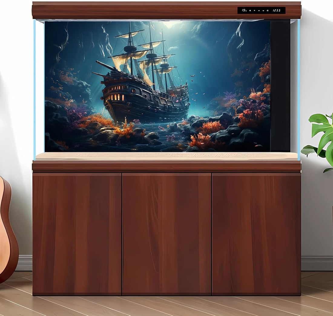 Sunken Ship Aquarium Background Undersea Pirate Shipwreck Fish Tank