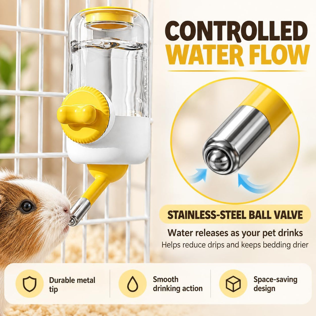 Bunny Water Dispenser for Cages, Guinea Pig Water Bottle No Drip