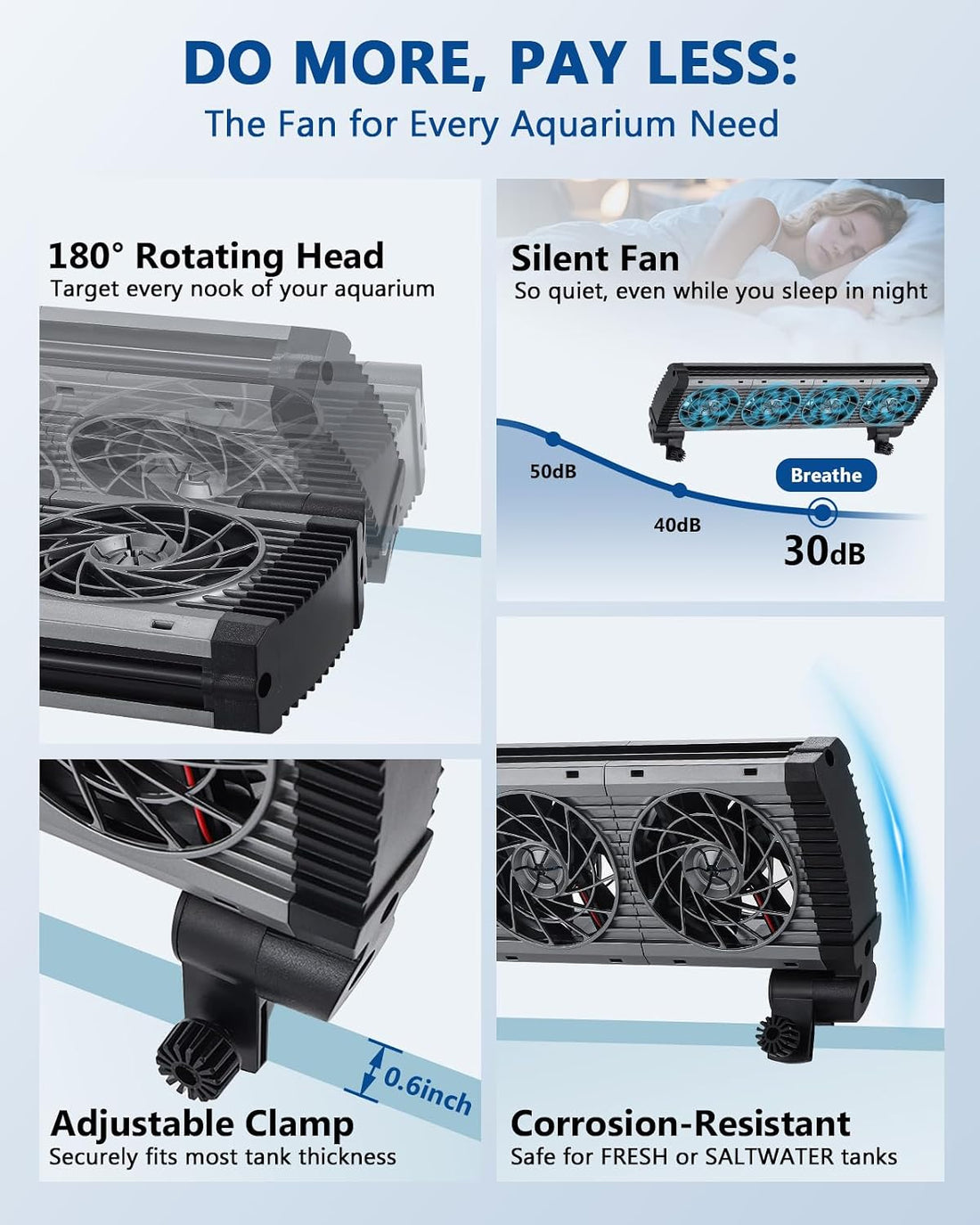 BAOSHISHAN 4-Head Aquarium Fan with Adjustable 5 Speeds & 5 Timer