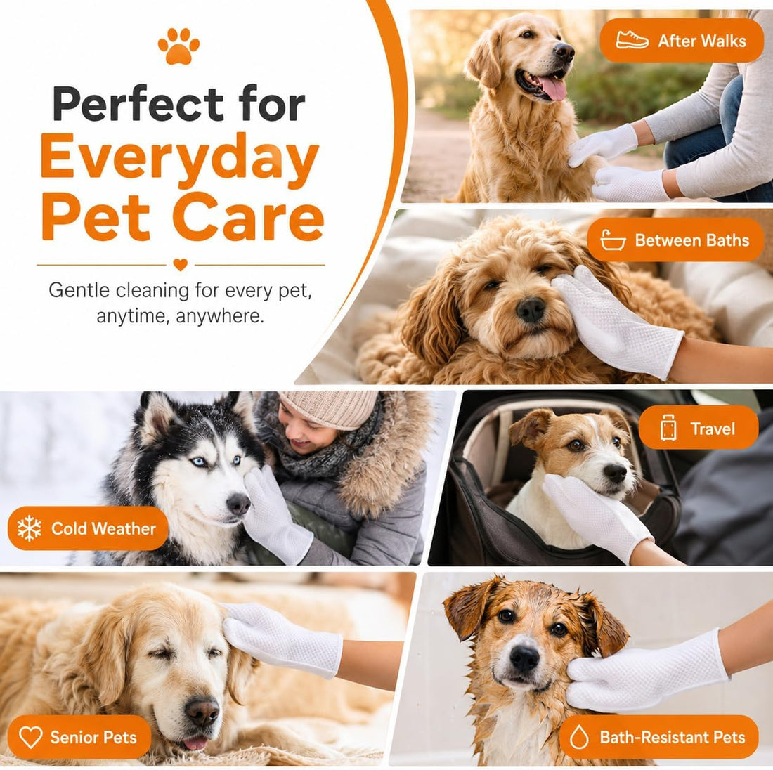 Pet Glove Wipes for Dogs & Cats with Coconut Scent