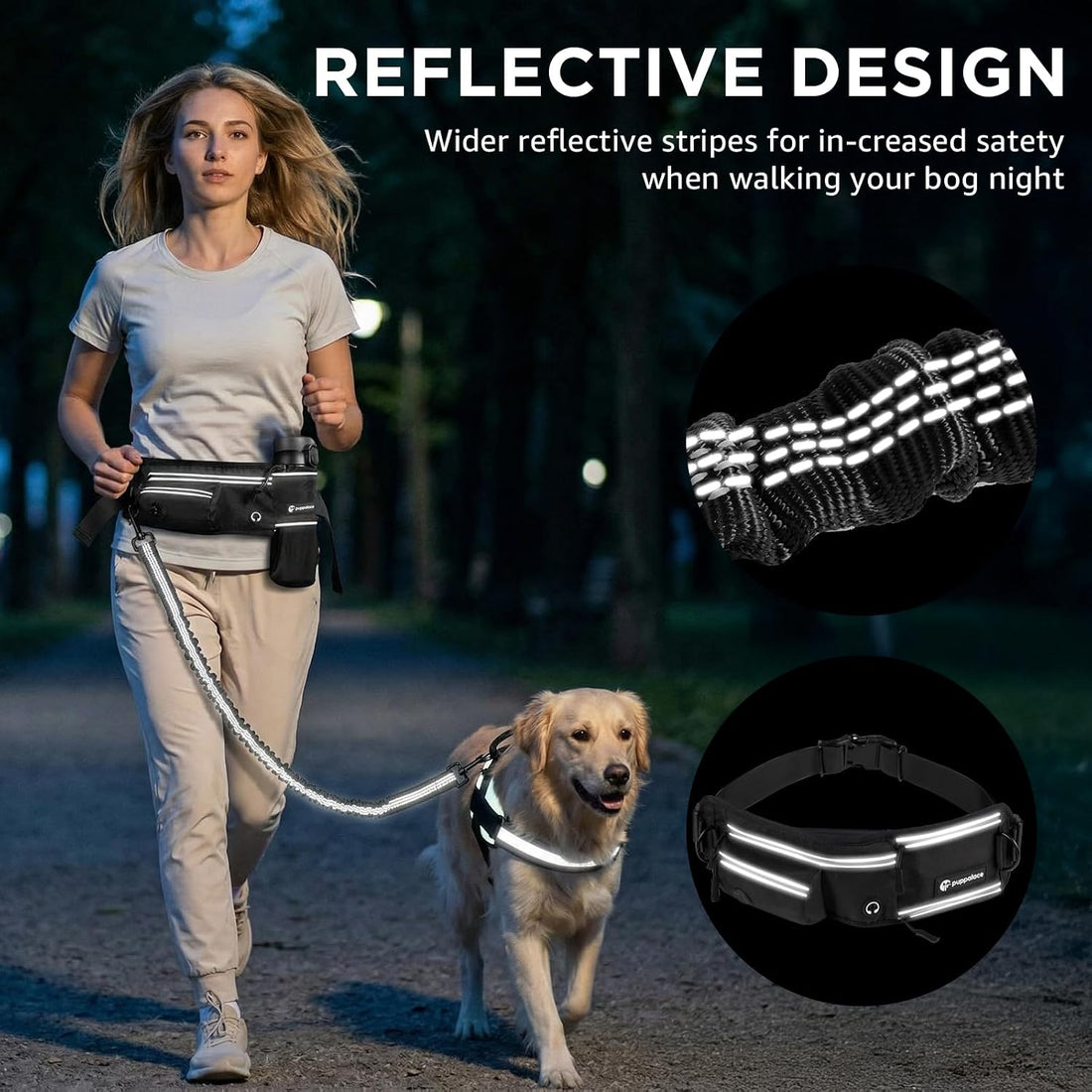 Hands Free Dog Leash with Waist Pack Bungee for Running