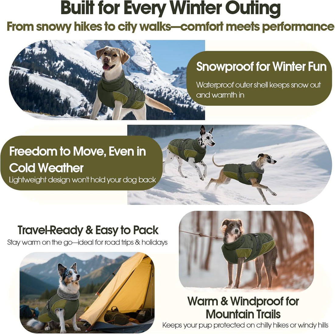 QBLEEV Warm Dog Jacket, Waterproof Dog Winter Coat with Harness
