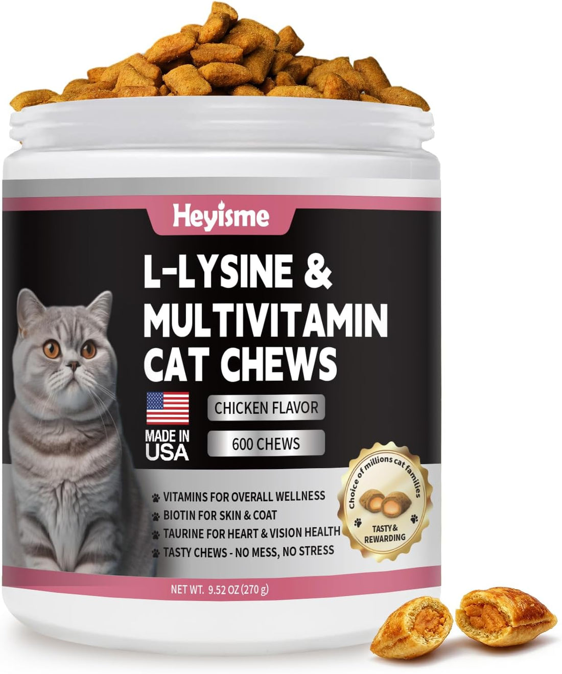 L-Lysine for Cats, 600 Chews Cat Immune Support, Cat Multivitamin