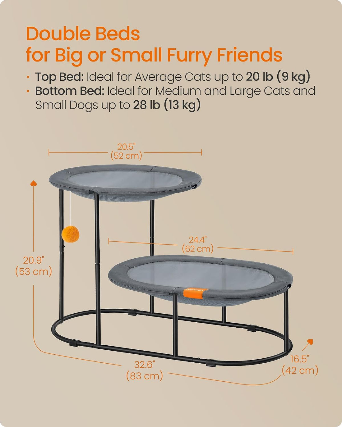 Feandrea 2-Tier Elevated Cat Hammock Bed