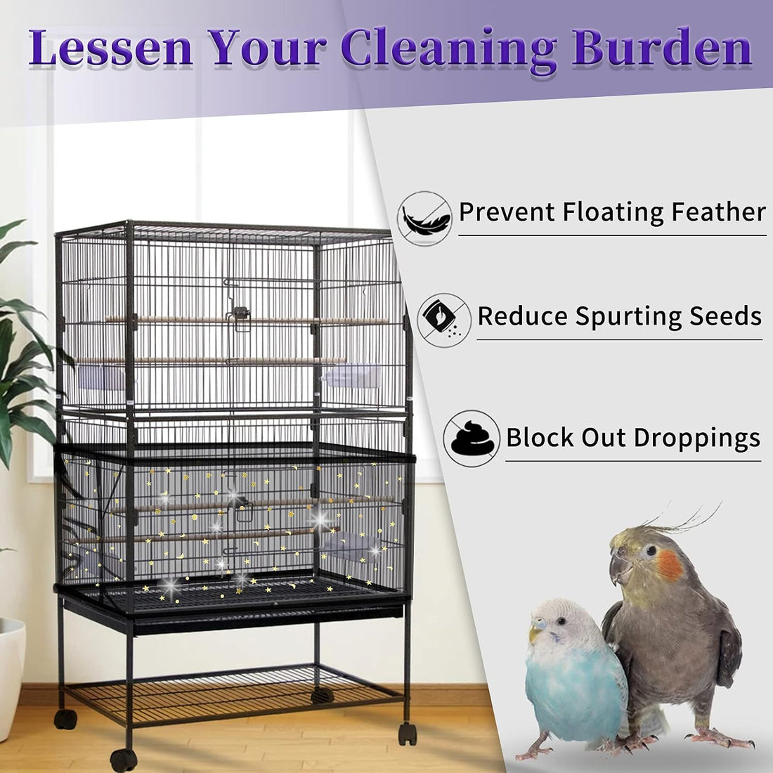 Daoeny 2Pcs Bird Cage Cover, Adjustable Bird Cage Seed Catcher