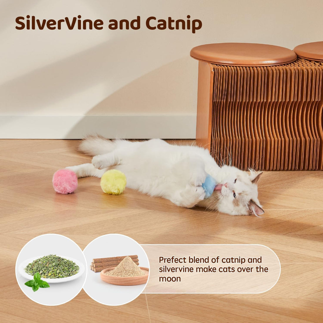 Potaroma Chirping Cat Toys Balls with SilverVine Catnip, Upgraded