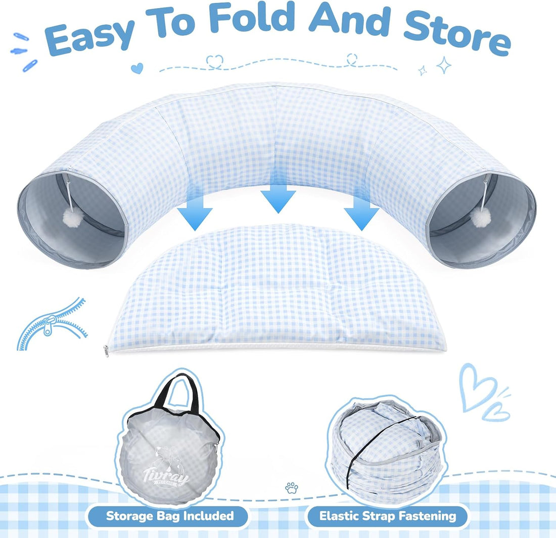 Bunny Tunnel Bed, 2-in-1 Collapsible Rabbit Guinea Pig Hideout