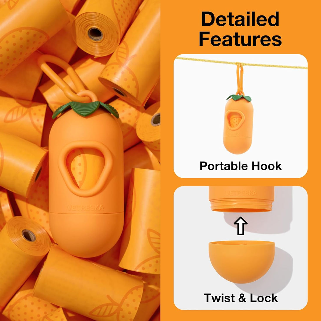 VETRESKA Dog Poop Bag Dispenser with Citrus Scented Waste Bags