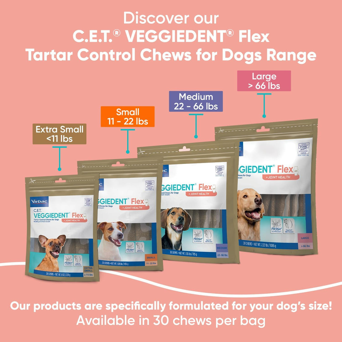 C.E.T. Veggiedent Fr3sh & Flex Plaque and Tartar Control Chew for Dogs