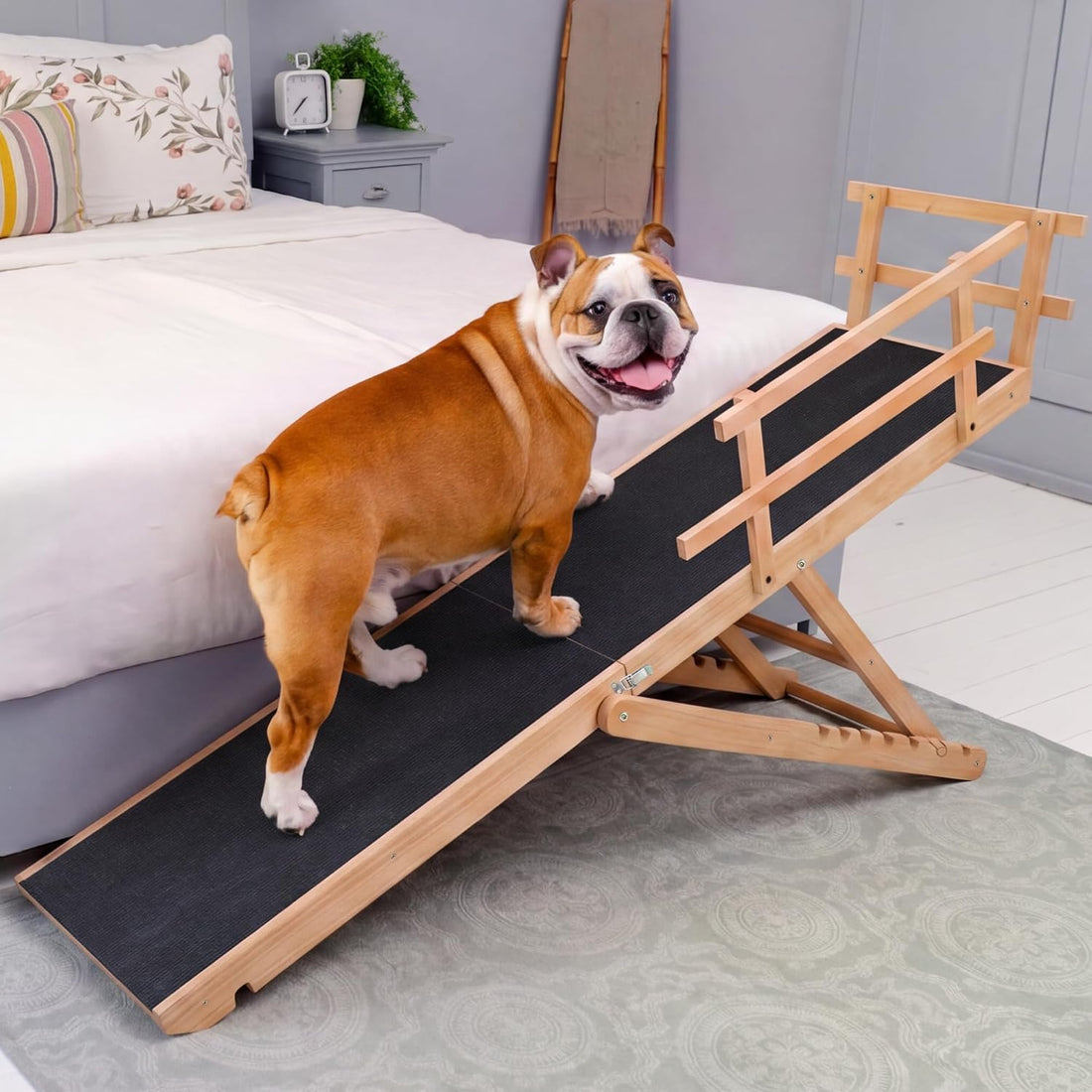 Dog ramp for Bed - PRIORPET Birchwood Adjustable Ramp for Dogs to Get