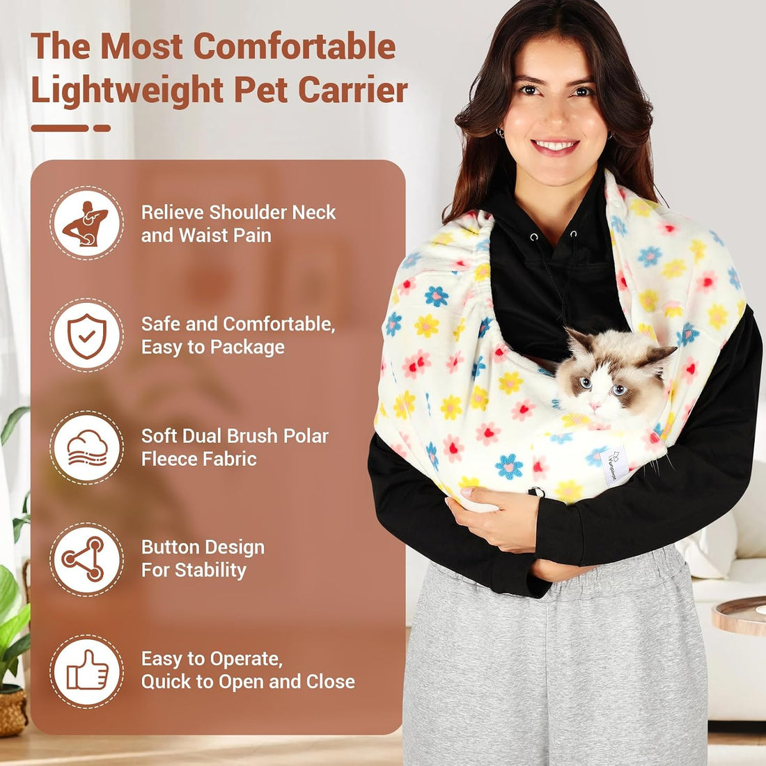 Cat Sling Carrier, Hands-Free Pet Sling for Small Dogs & Cats
