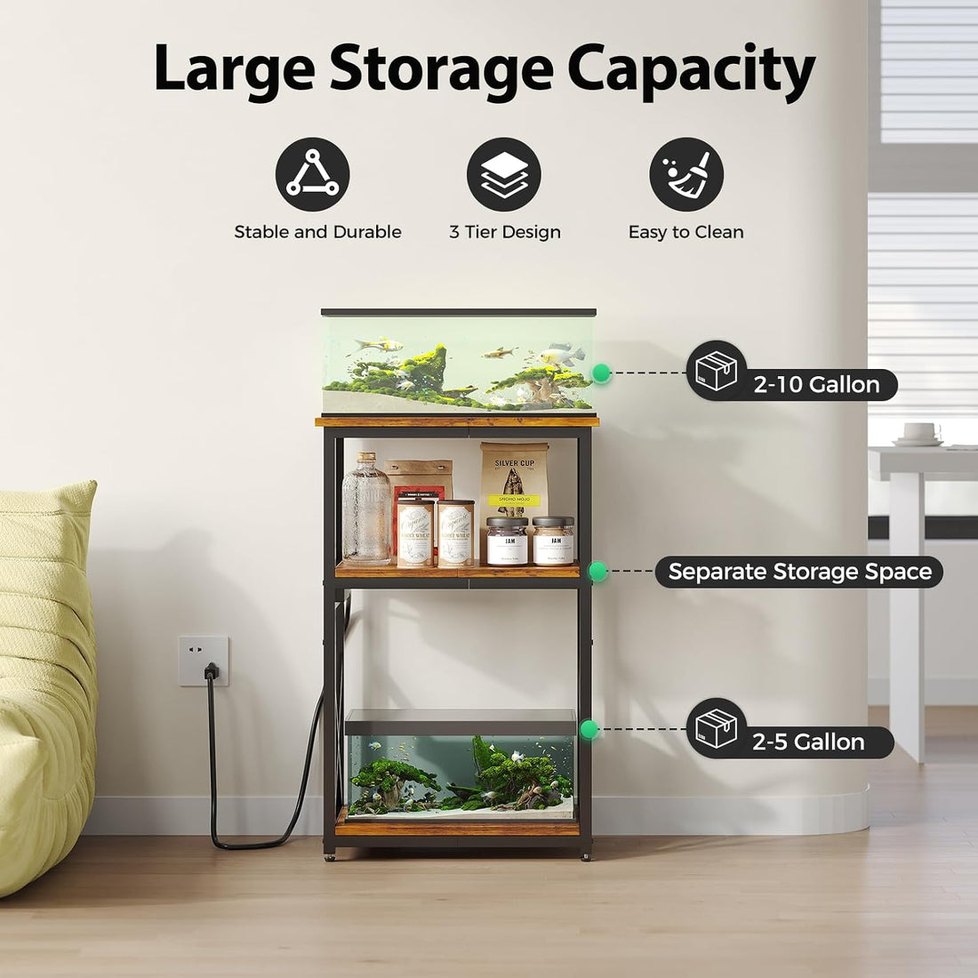 HavenlyYouth 10 Gallon Fish Tank Stand with Power Outlet