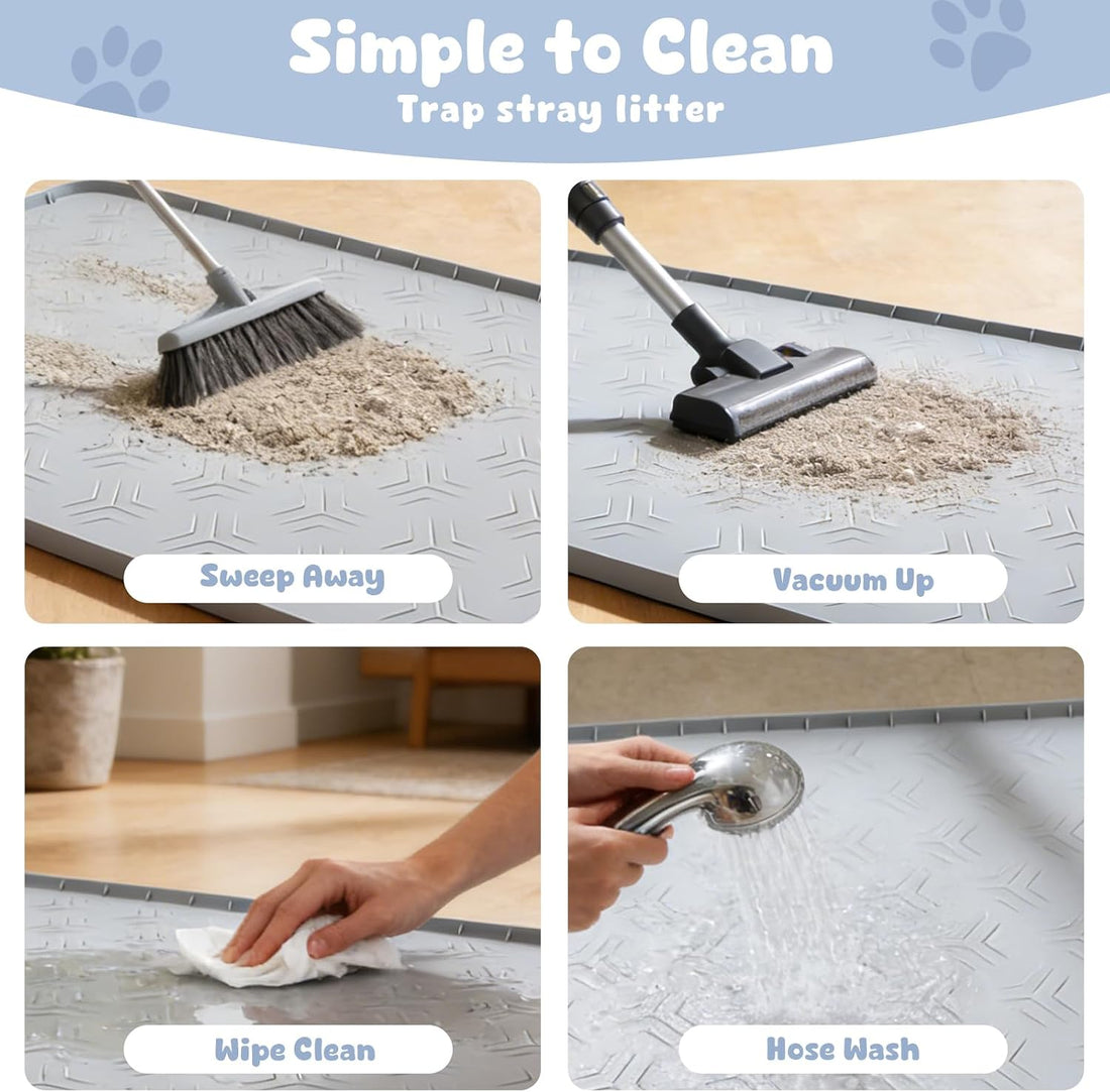JUJOMAT Cat Litter Box Mat, 34"×22" Waterproof Silicone Cat Litter