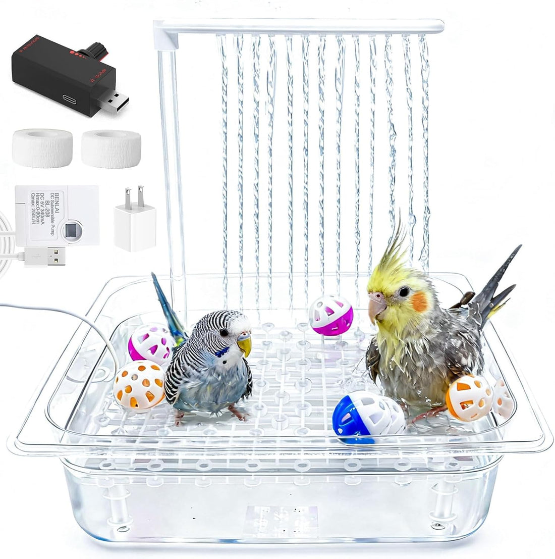 Parakeet Bird Bath with Pump,Large Automatic Parrot Bathtub Shower