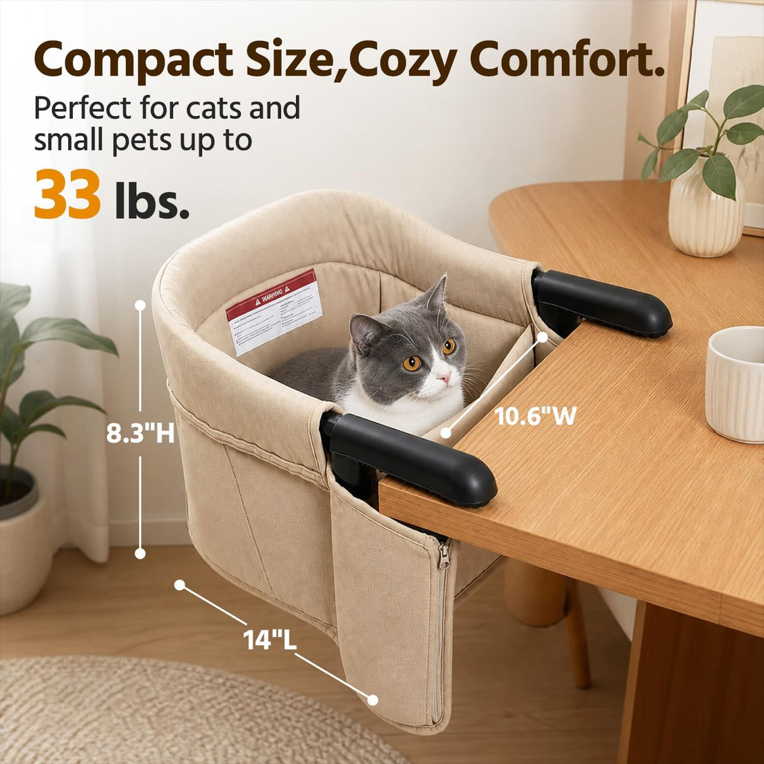 Clip-on Table Pet Chair for Small Pets, Khaki