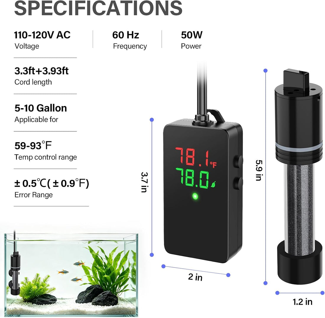 hygger ECO Precise 50W Aquarium Heater Submersible