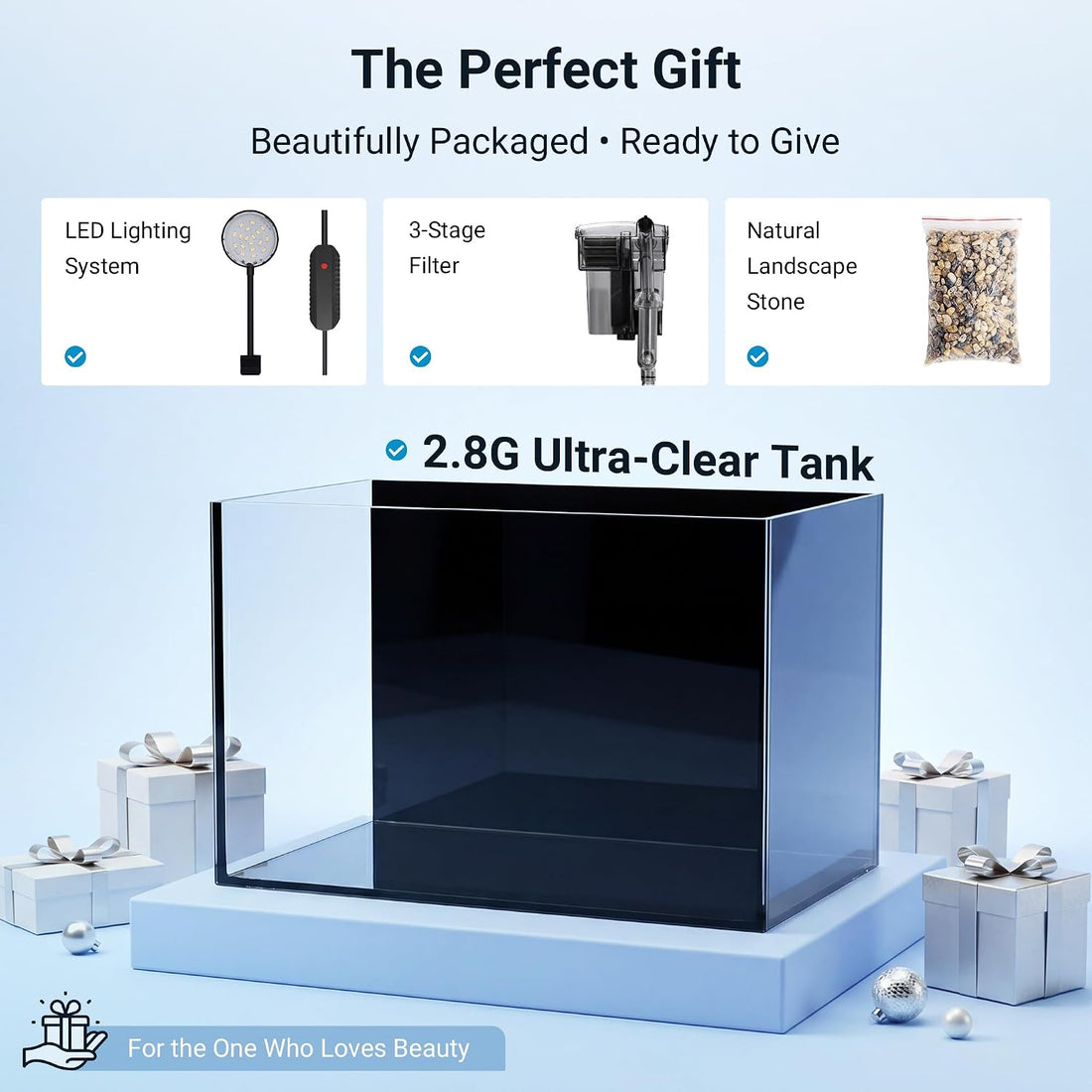 Smart Fish Tank,2.8Gallon Fish Tank,Kit with LED
