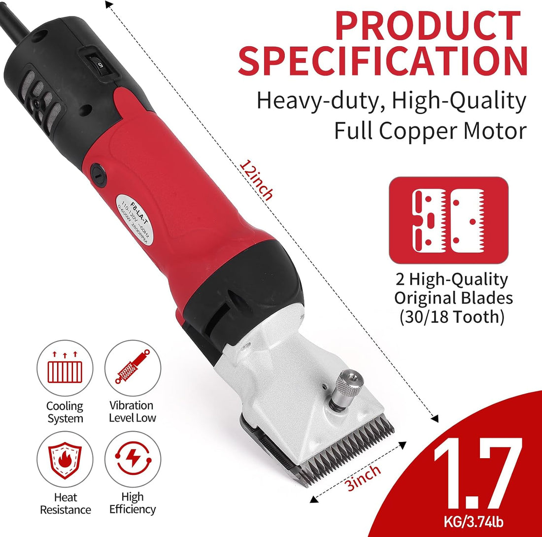 DUCKBOY Heavy Duty Horse Clippers, 600W 6-Speed, 2 Stainless Blades