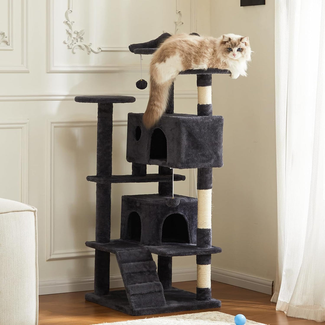 54 Inch Cat Tree Tower with Sisal Scratching Posts, Multi-Level
