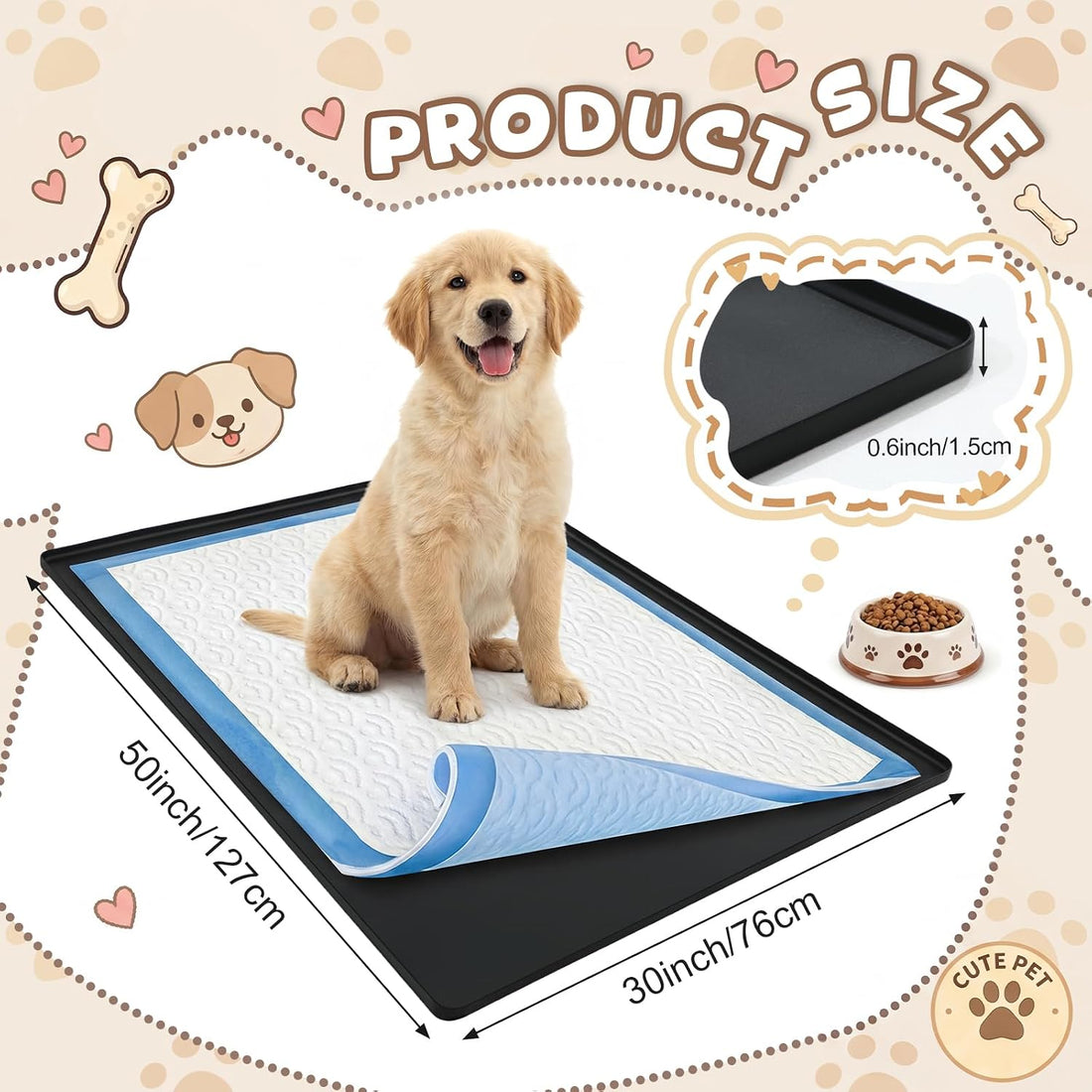 Dunzy 50" x 30" Silicone Pee Pad Holder Tray Extra Large Puppy Pee