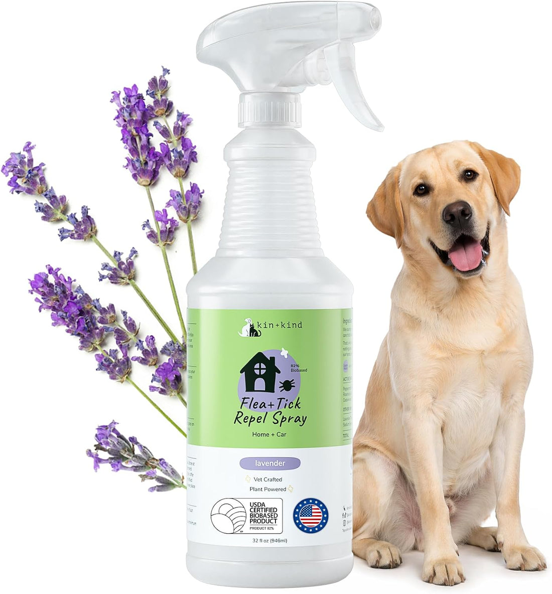 kin+kind Flea & Tick Home & Car Repel Spray, Lavender Mint, 32 fl oz