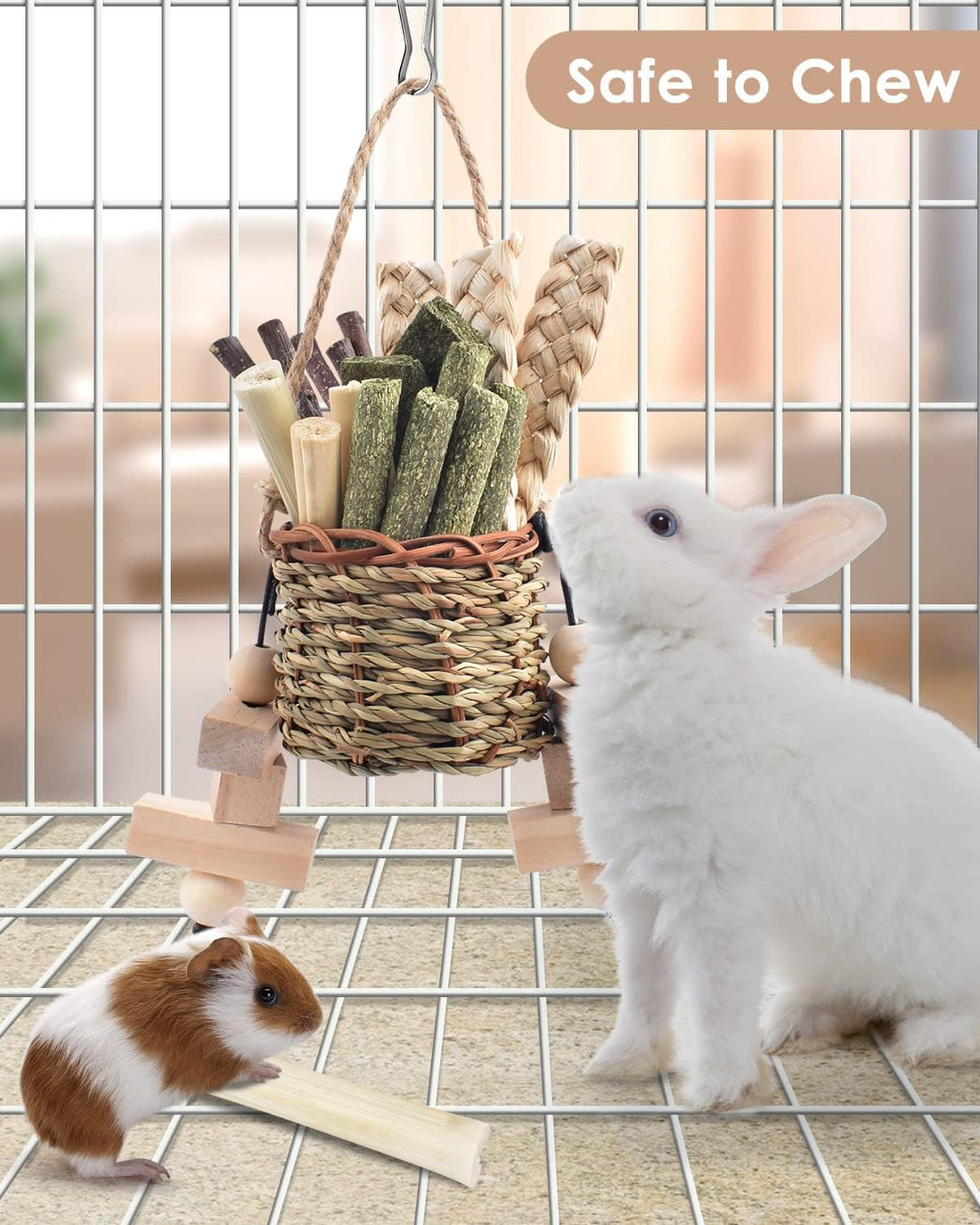 Bissap Bunny Chew Toys, Natural Seagrass Hanging Basket Chews Water