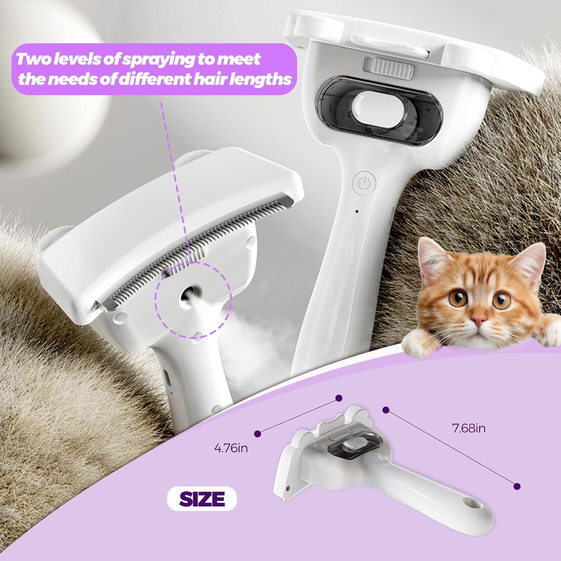 Pepkefir 3 in-1 Cat & Dog Steam Comb for Long Short Hair for Any Size