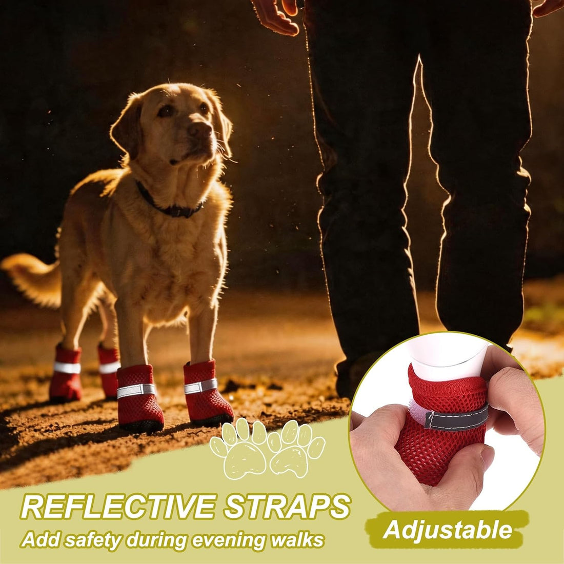 Dog Boots Paw Protector Reflective Adjustable Non Slip Mesh 4Pcs