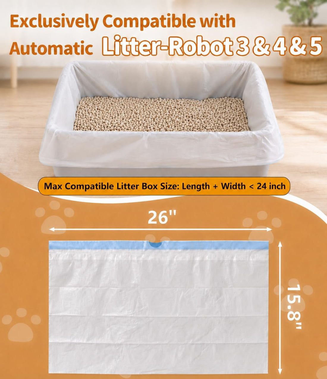 120 Count Cat Litter Bags Compatible with Automatic Litter Box Robot