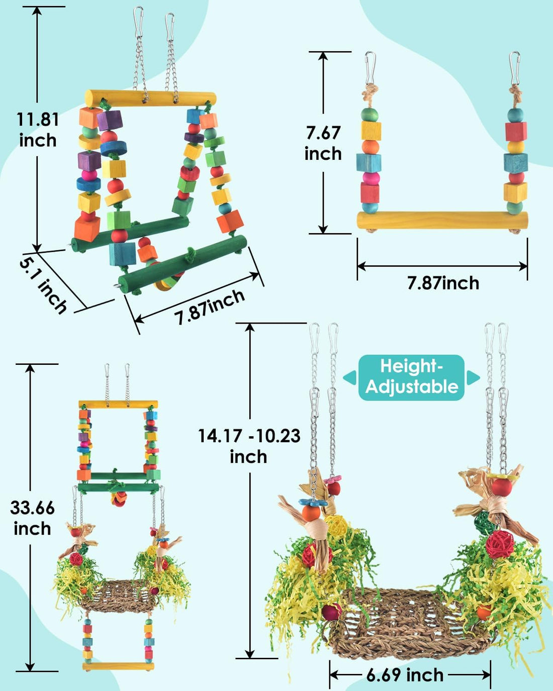 DBNESS Bird Hammock Toys Parakeet Perches Swing