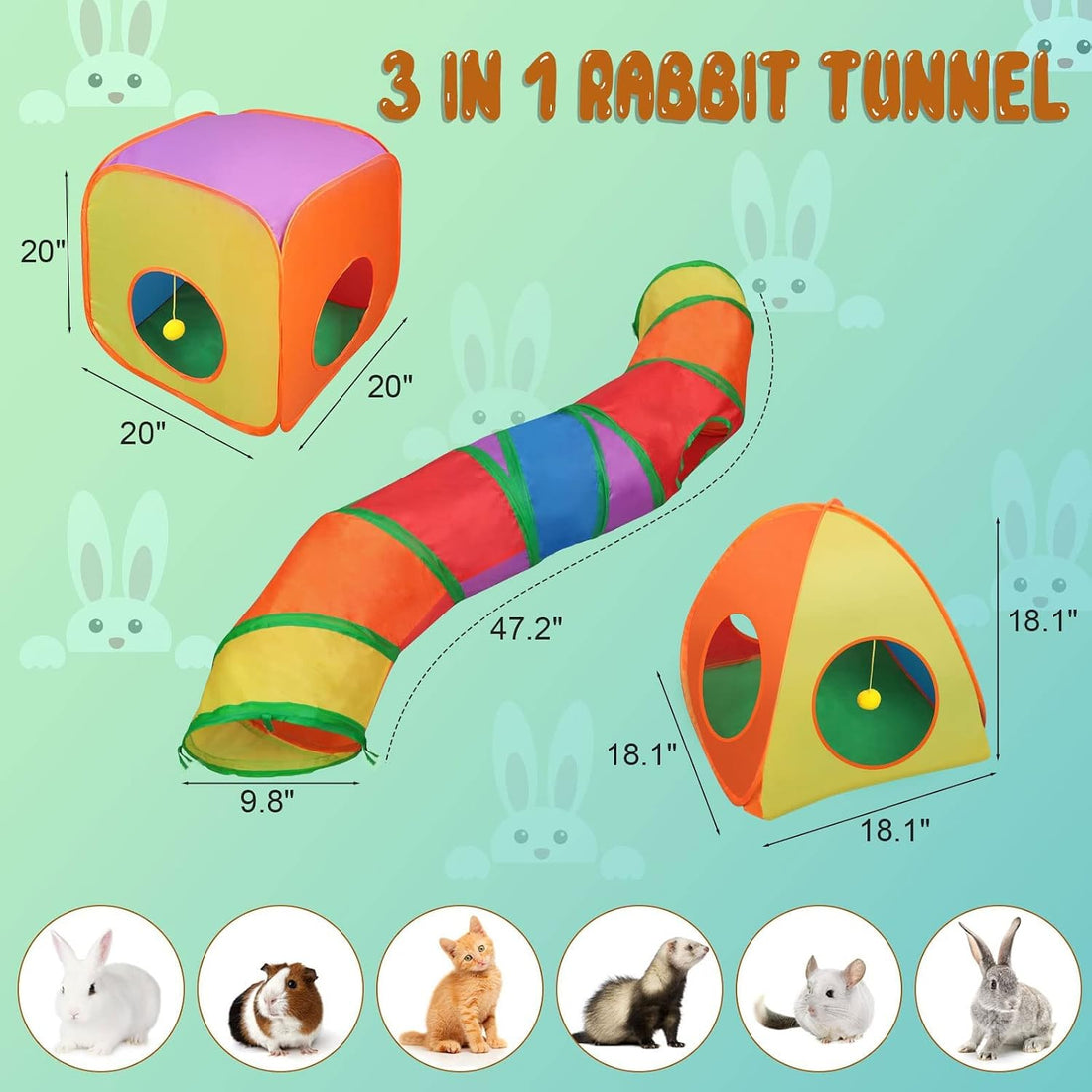 YUEPET Rabbit Tunnel & Cube Tent, Bunny Hideout, Guinea Pig Tunnel