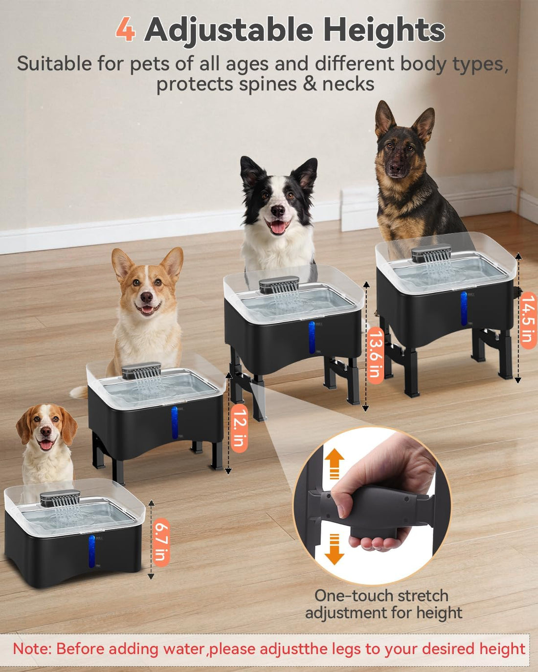 UPSKY 11L Elevated No-Spill Dog Water Fountain with 4 Adjustable