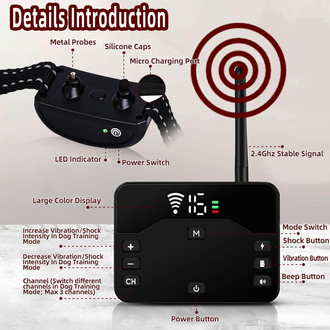Wireless Dog Fence System for 2 Dogs, 2-in-1 Fence & Training Collar