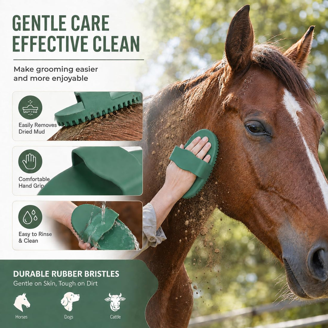 Horse Brush Set 2 Pack, Rubber Curry Comb for Horses, Dogs & Cats