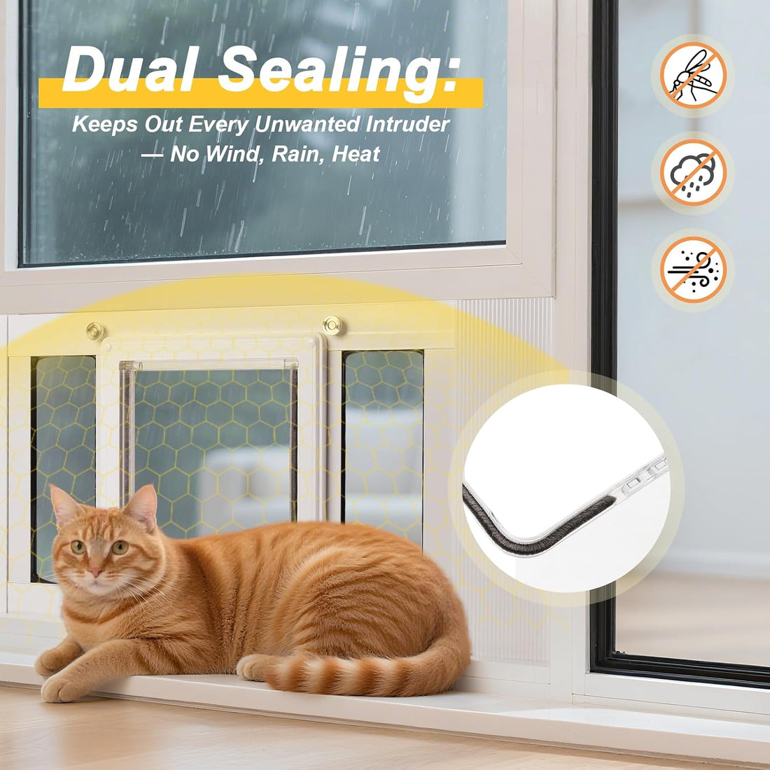 Cat Door for Window, Aluminum Frame, 4-Way Lock