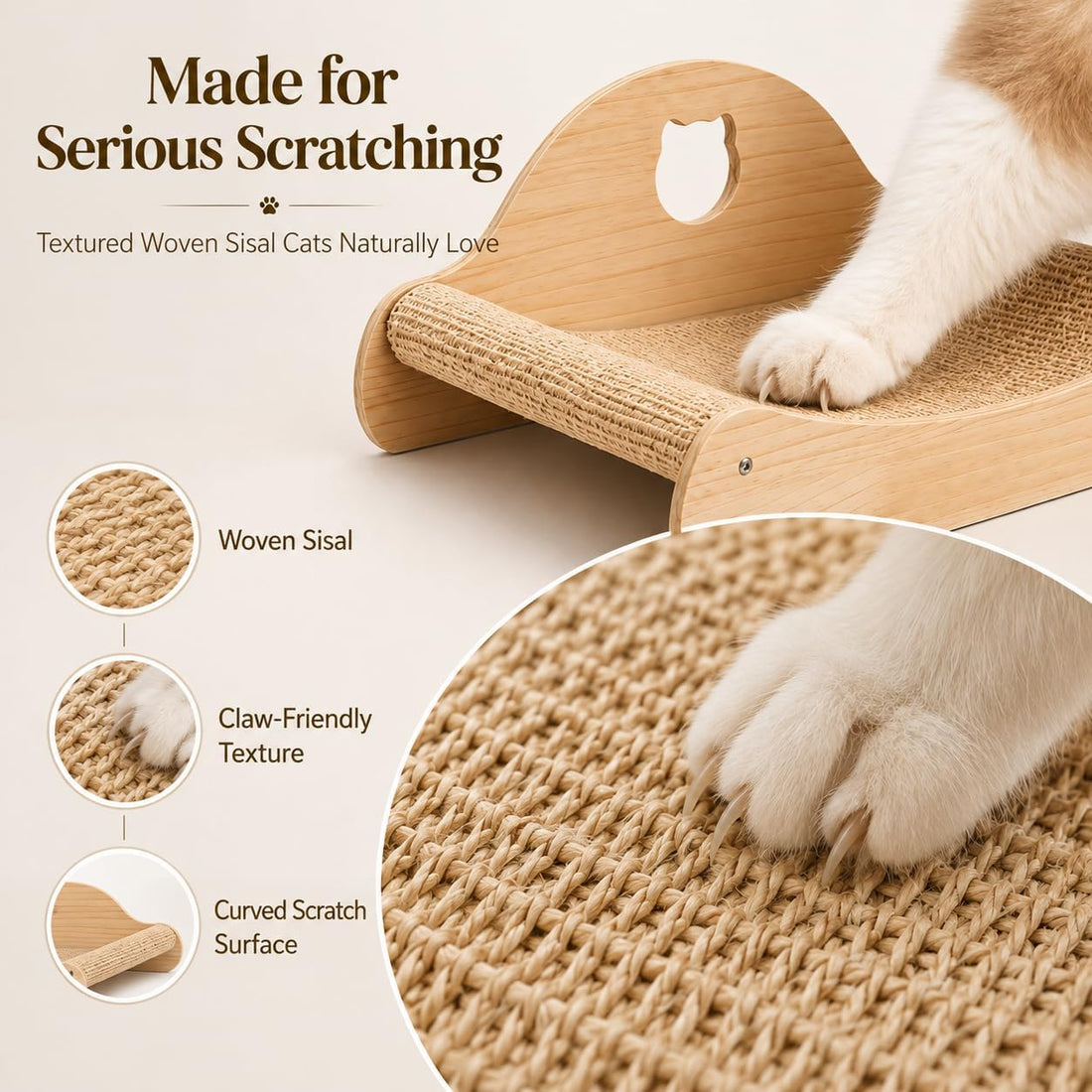 23" Large Sisal Cat Scratcher Lounge Bed for Indoor Cats