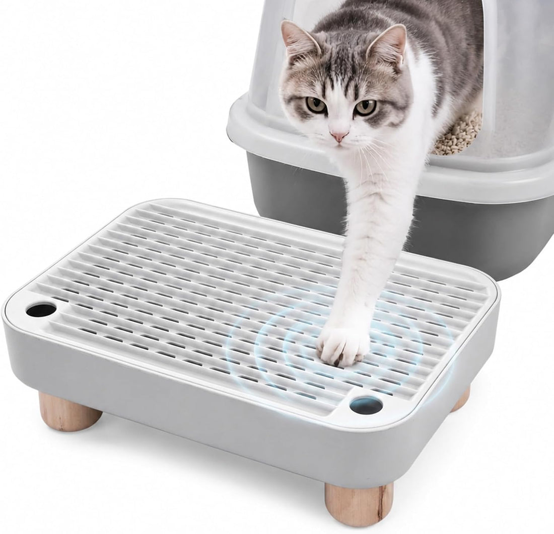 Litter Box Step Wooden Base Gray 11.8x7.9in Pet Stairs