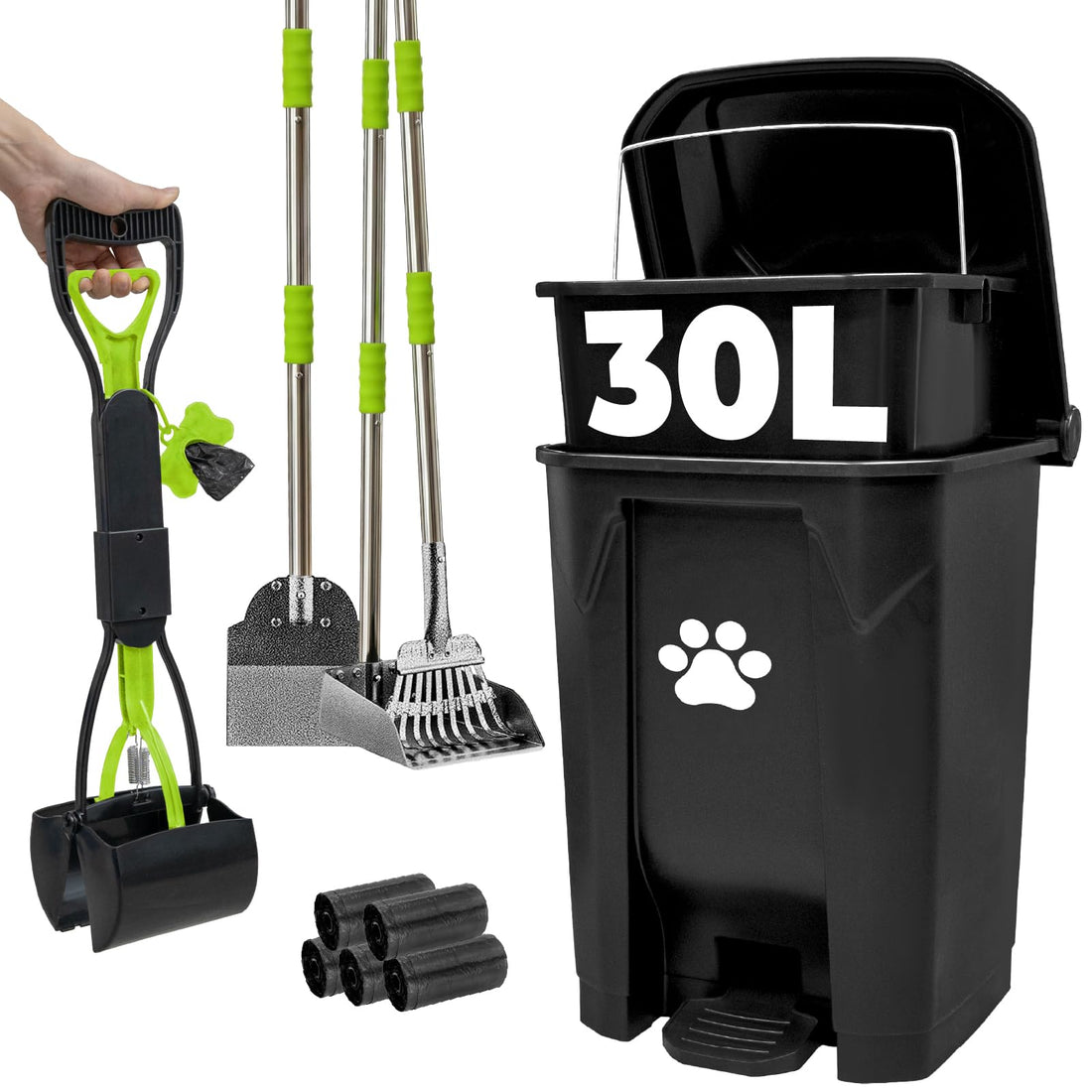 AXINCANAAN 30L Pooper Scooper with Dog Poop Trash Can Outside