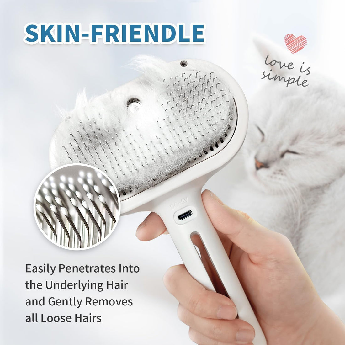 HeroKitty Dog Brush for Shedding, 3 in 1 Self Cleaning Steam Dog Brush