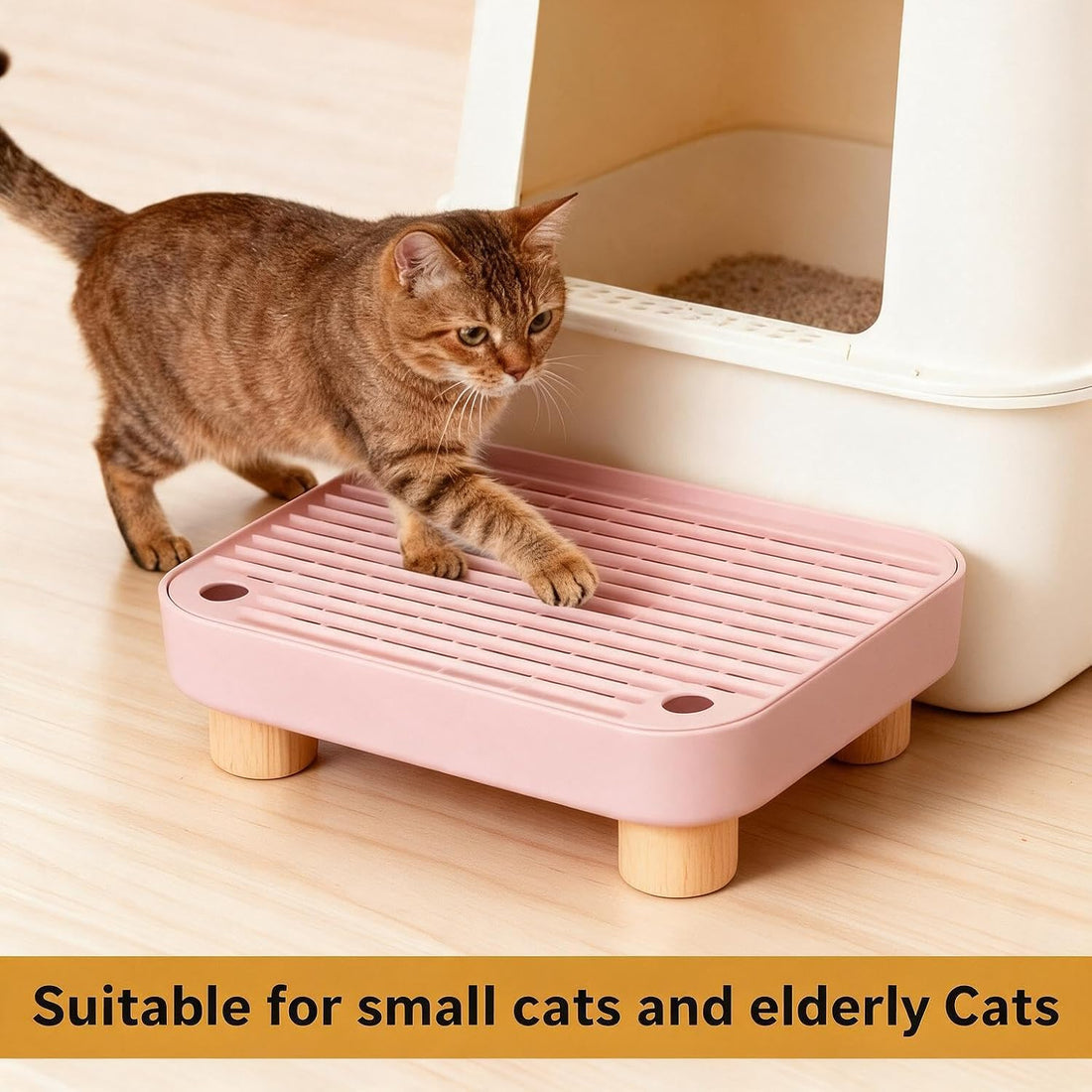 Litter Box Step Ramp Catcher with Wooden Base