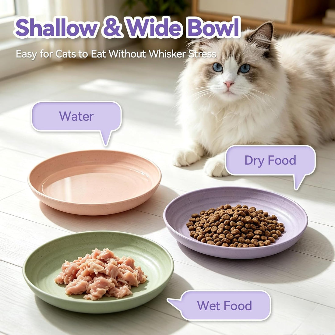 [8 Pack] Wheat Straw Cat Dishes, Whisker Friendly Cat Food Bowls