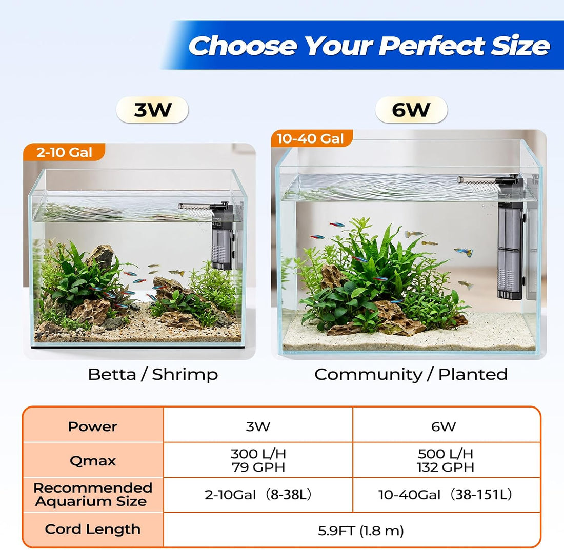 AQQA Aquarium Internal Filter for 2-10 Gallon