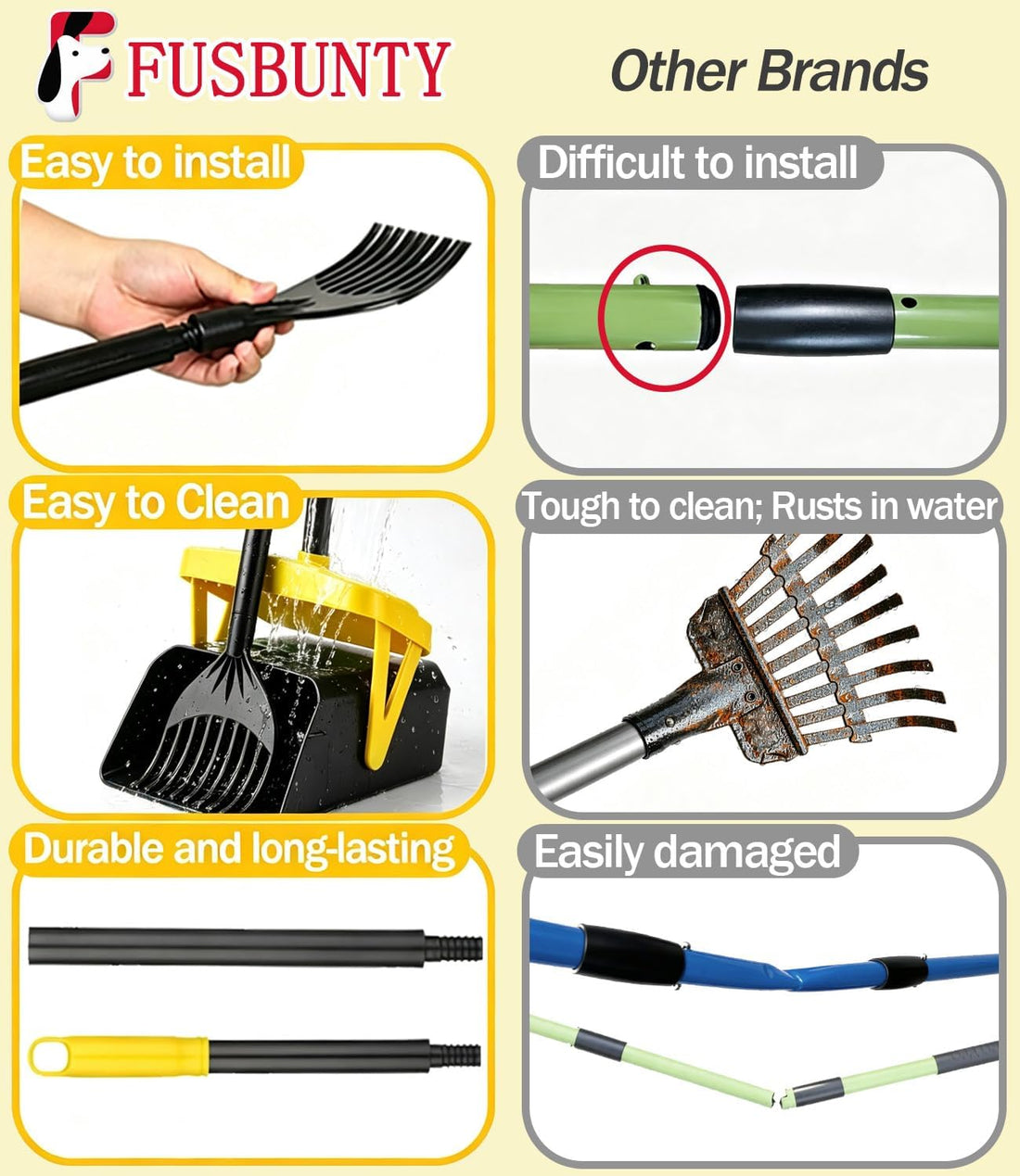 FUSBUNTY Dog Pooper Scooper, Swivel Bin & Rake Set with 100 Bags