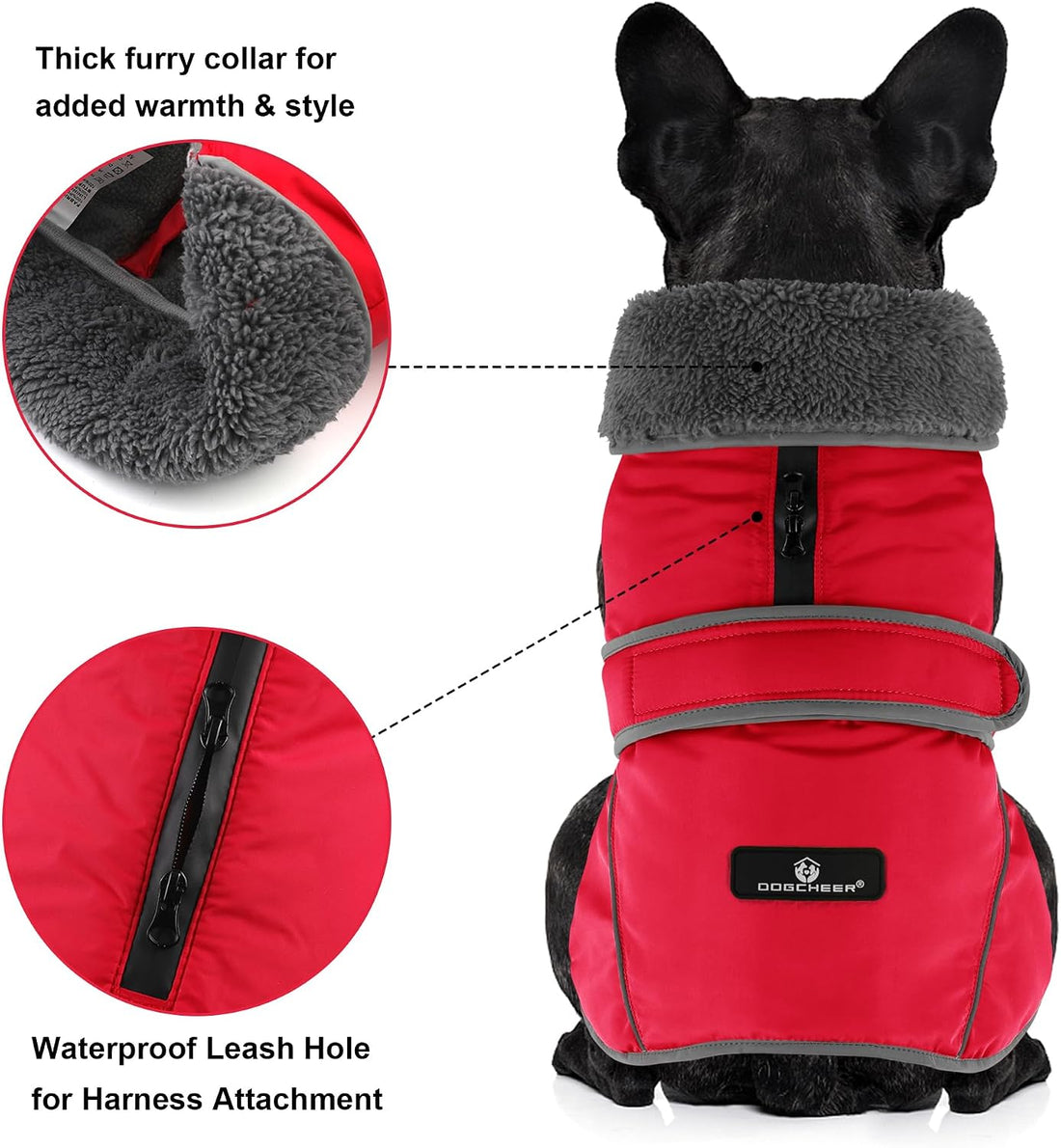 Dogcheer Dog Winter Coat, Waterproof Dog Jacket with Zipper Leash