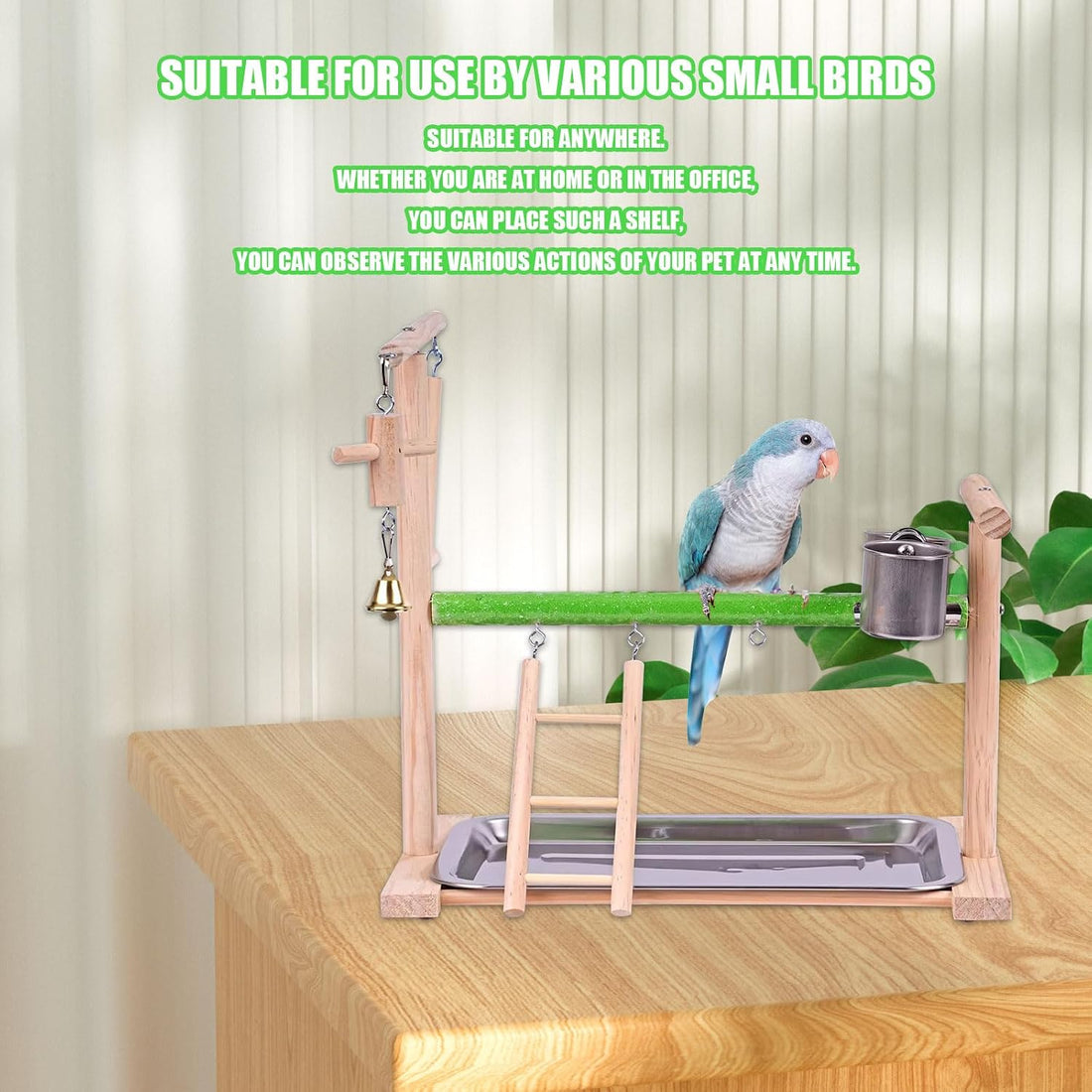 Bird Playground, Natural Wood Bird Perch Stand with Removable Tray