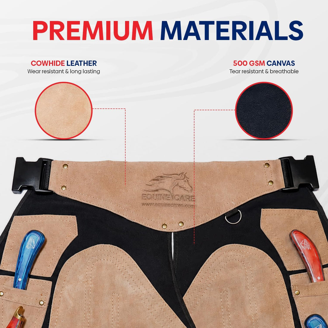 Equine Care Beige Leather Farrier Apron Chaps, Canvas, Back Support