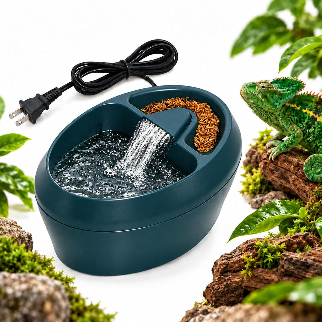 700ml Reptile Waterfall Fountain with Feeder Bowl