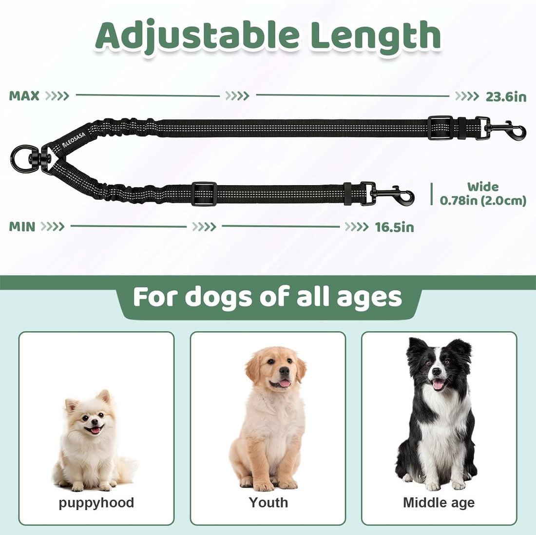 LEOSASA Double Dog Leash for 2 Dogs
