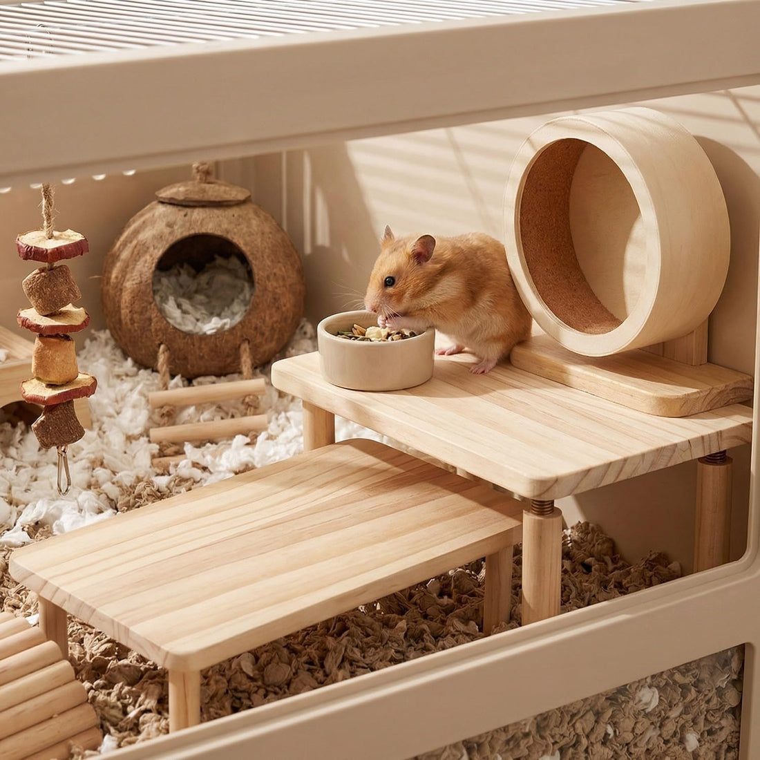 Hamster Platform Set, 2pcs Wooden Modular Playground & Hide