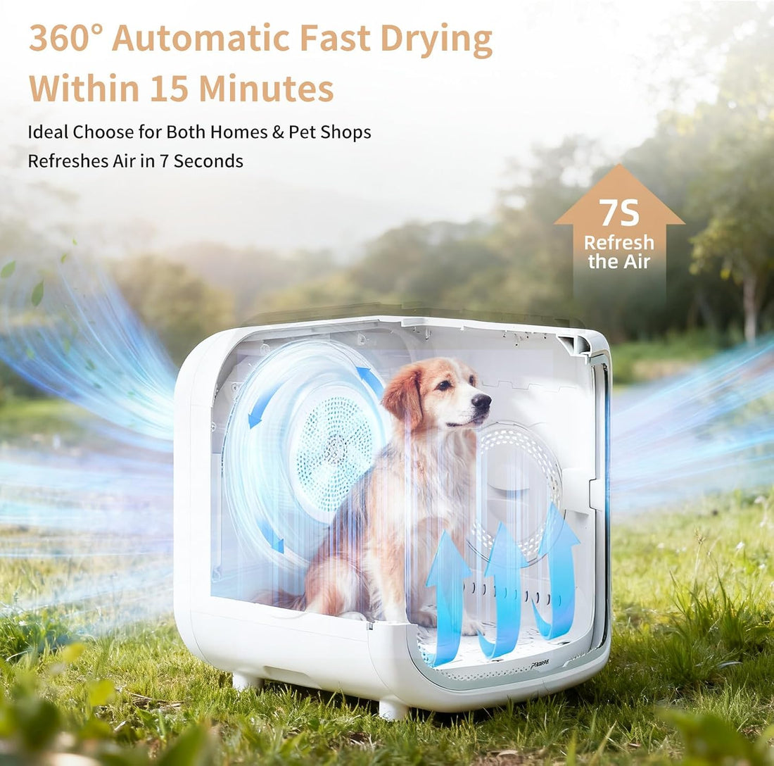 Upgrade 75L Large Automatic Cat Dryer Box with Pet Towel -360° Rapid